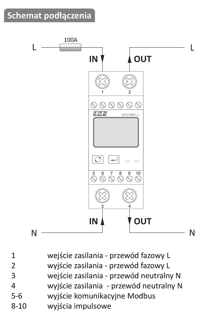 Licznik Le-01MQ schemat podłączenia